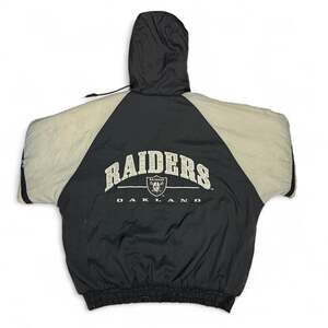 Vintage 90s Oakland Raiders Logo 7 NFL Hooded Jacket Black Gray Men’s L